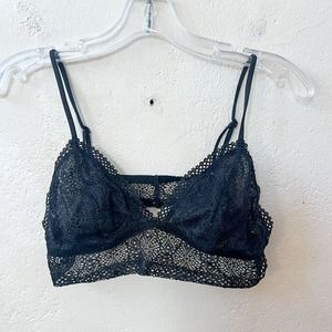 VICTORIA'S SECRET Bralette Black Lace Adjustable Strap Hook & Eye Wireless Large